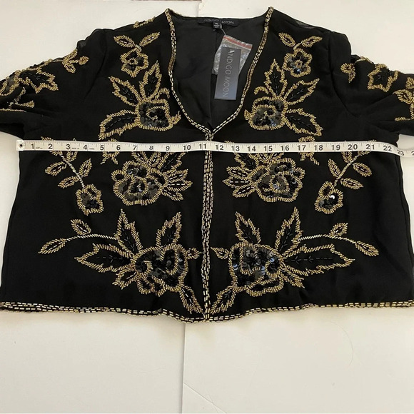 NWT Indigo Moon Floral Beaded Black and Gold Cropped Evening Jacket Size XL Boho - Picture 10 of 13